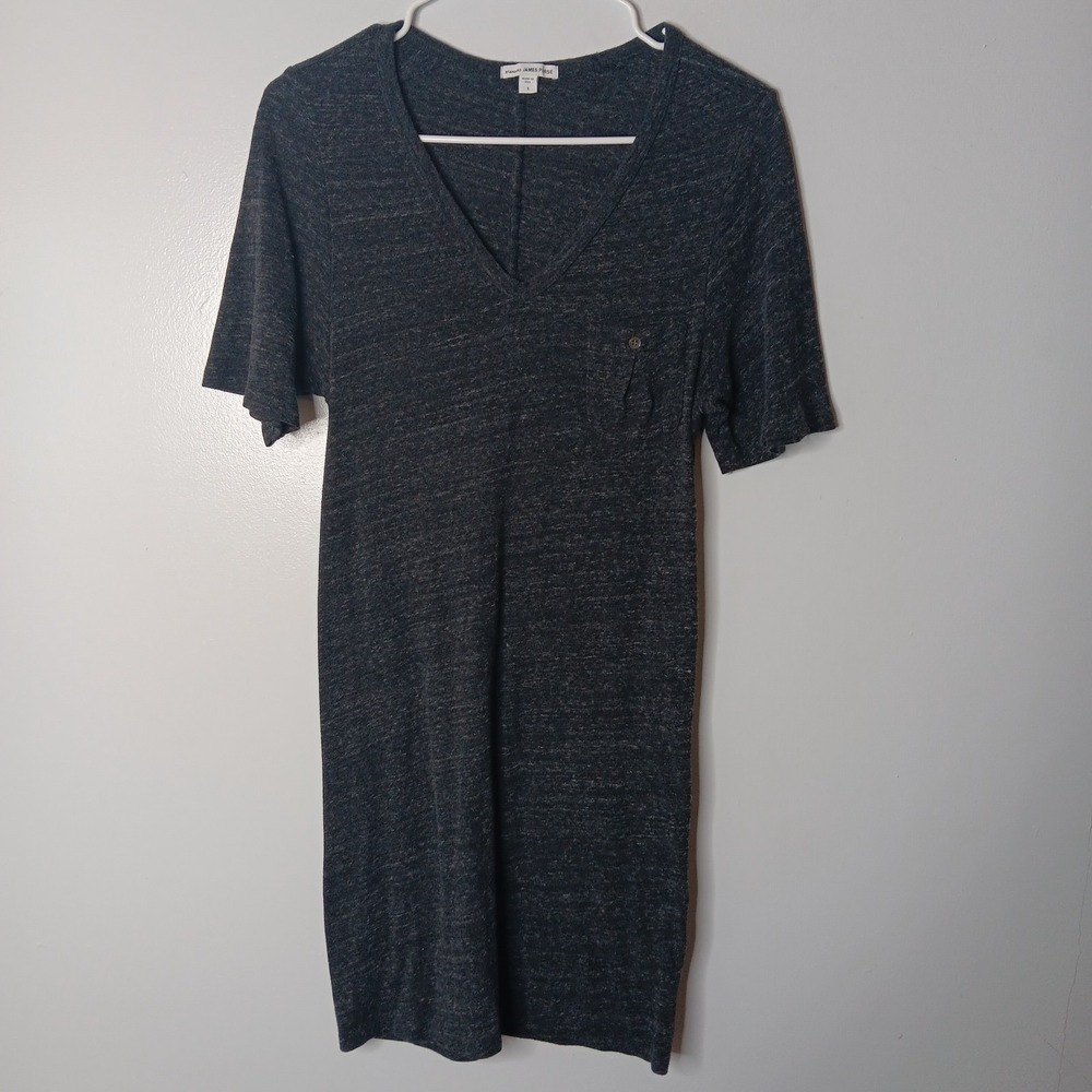 Standard James Perse T-Shirt Dress Womens Size 1 S Charcoal V-Neck Check Pocket